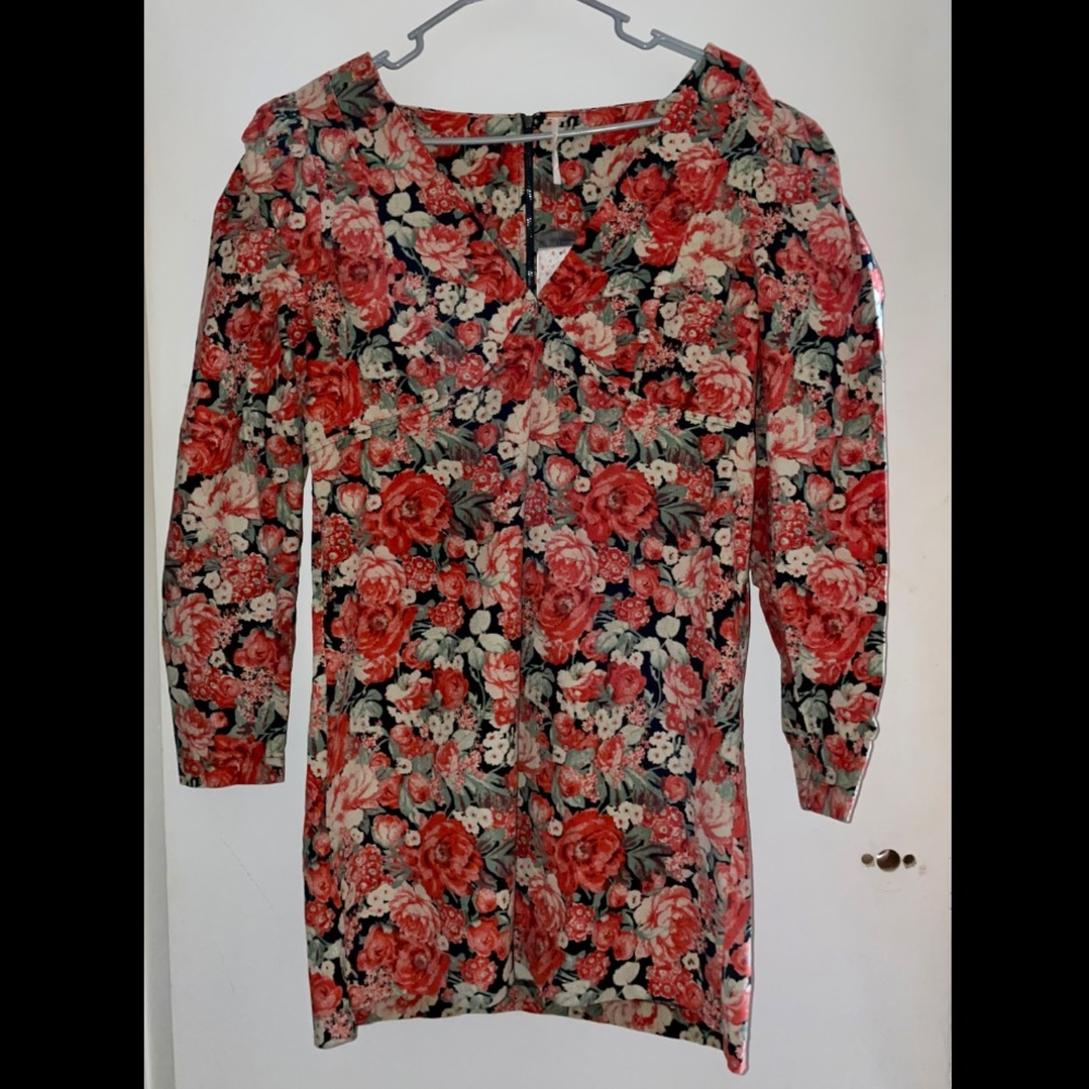 Free People Dark Combo Floral Mini Puff Dress